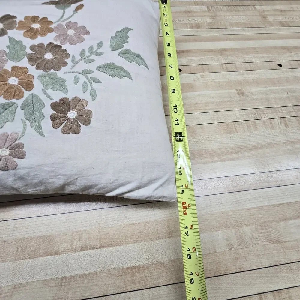 Vintage Embroidered Floral Pillow 15.5